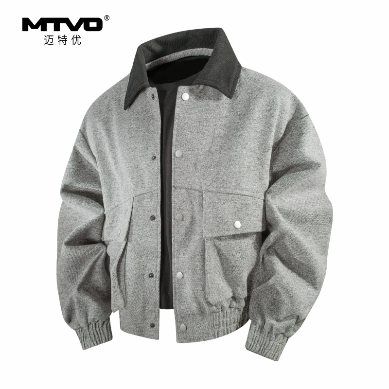 极光绒大斜纹翻领毛呢2025年秋季新款男款美式潮牌休闲毛呢外套