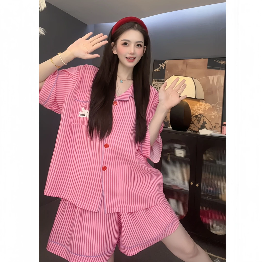 【树莓果酱】云朵棉卡通短袖睡衣套装女夏季薄款两件套可外穿家居服