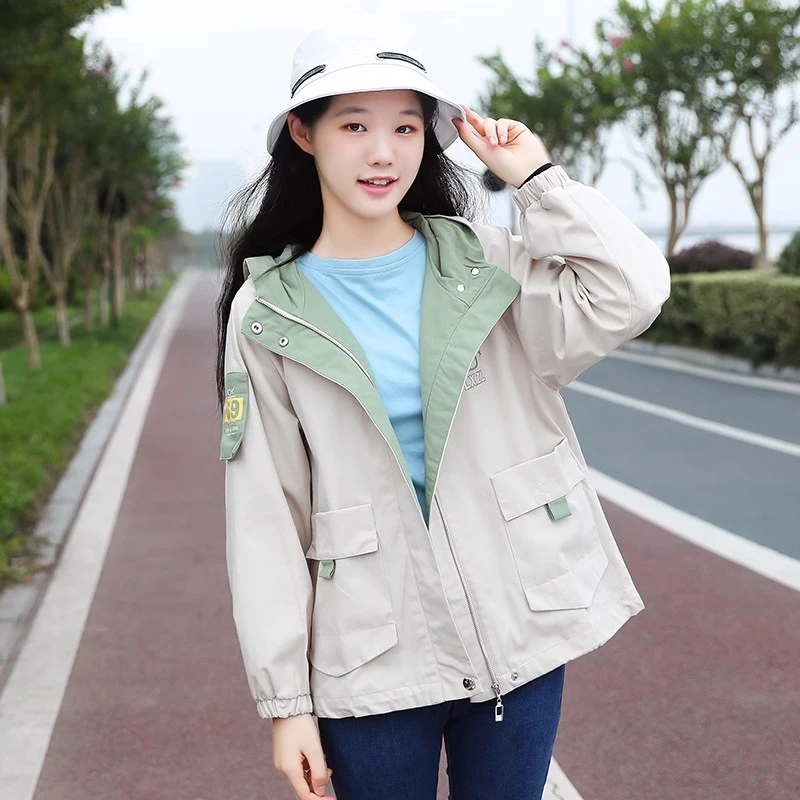 初高中学生春秋外套韩版宽松潮ins百搭学院风小清新口袋刺绣风衣