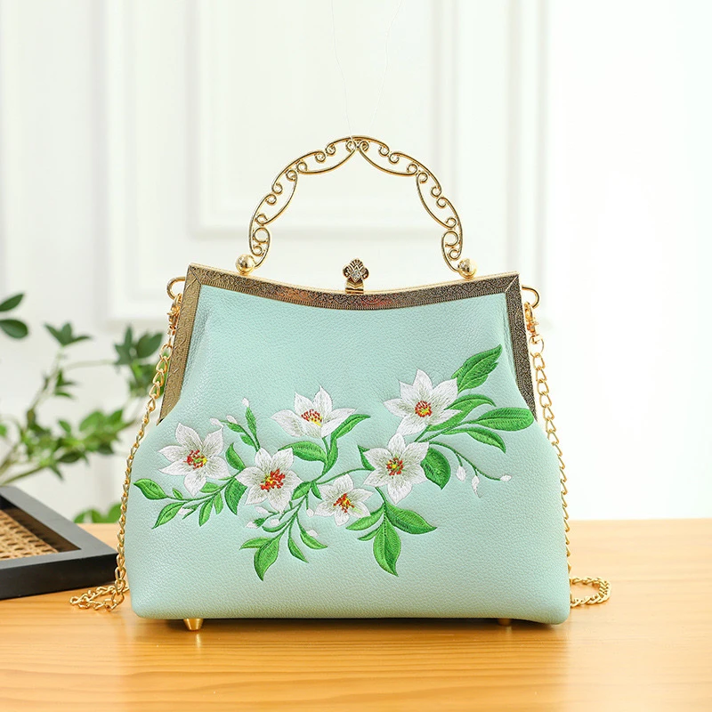 【茉莉花开】新中式国风皮包刺绣手提斜挎包复古时尚百搭优雅A767