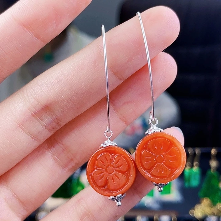 翡翠耳饰银S925镶嵌饰品