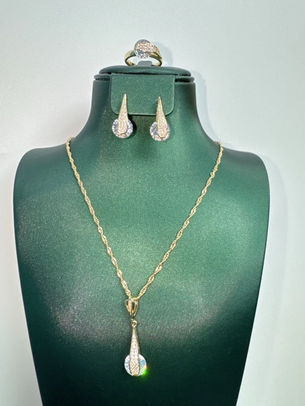 铜合金项链 115-新款三件套套气质时尚复古金色镶嵌坠链