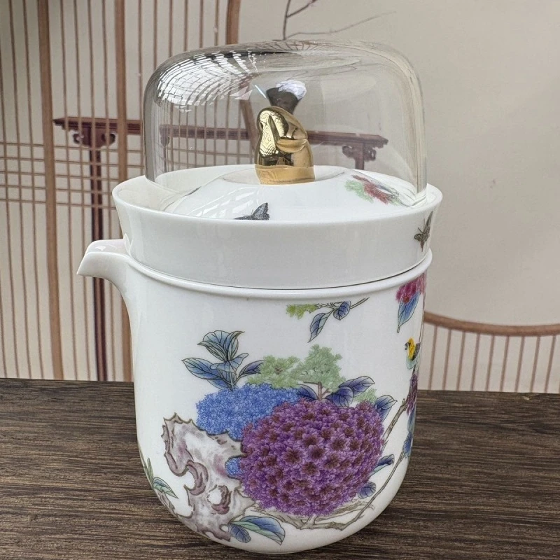 [绣球花]紫色羊脂玉瓷快客杯263茶具茶杯中式带盖泡茶家用泡茶壶