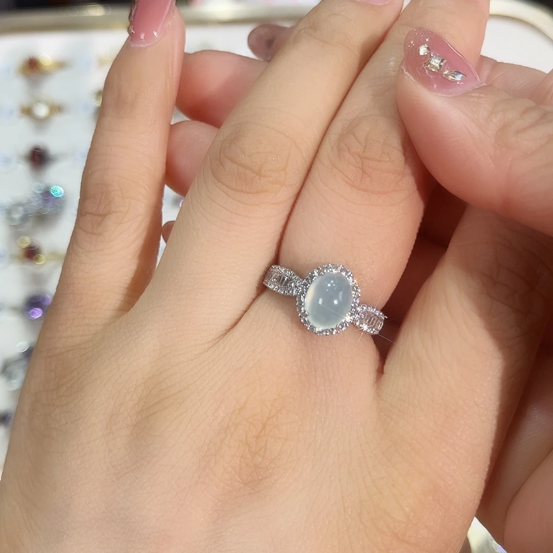 岫玉银S925镶嵌戒指戒指