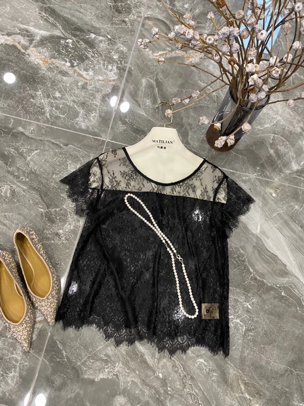 夏上新轻奢优雅气质蕾丝钩花薄款小衫