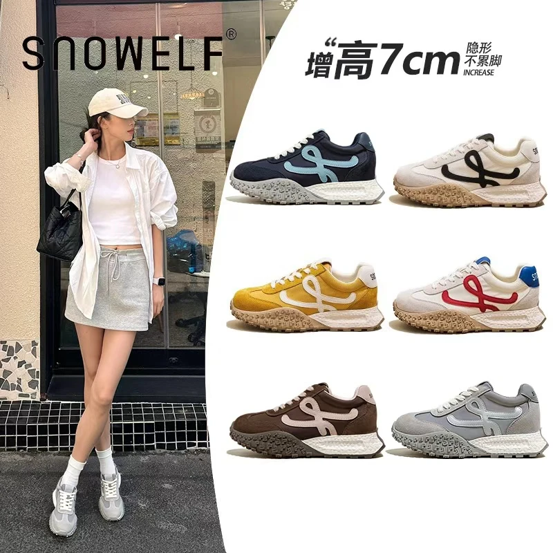 7厘米增高2025新款德训鞋软底透气增高轻便板鞋真皮厚底运动女鞋