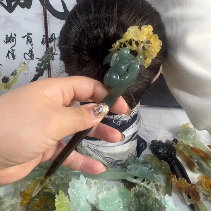 定制蛇纹石玉毛货发饰