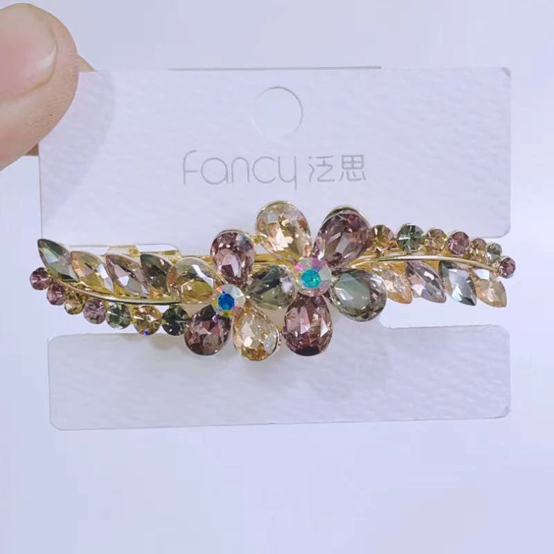 水晶麦穗花朵夹子头饰后脑勺半扎发夹妈妈气质发卡一字夹弹簧夹