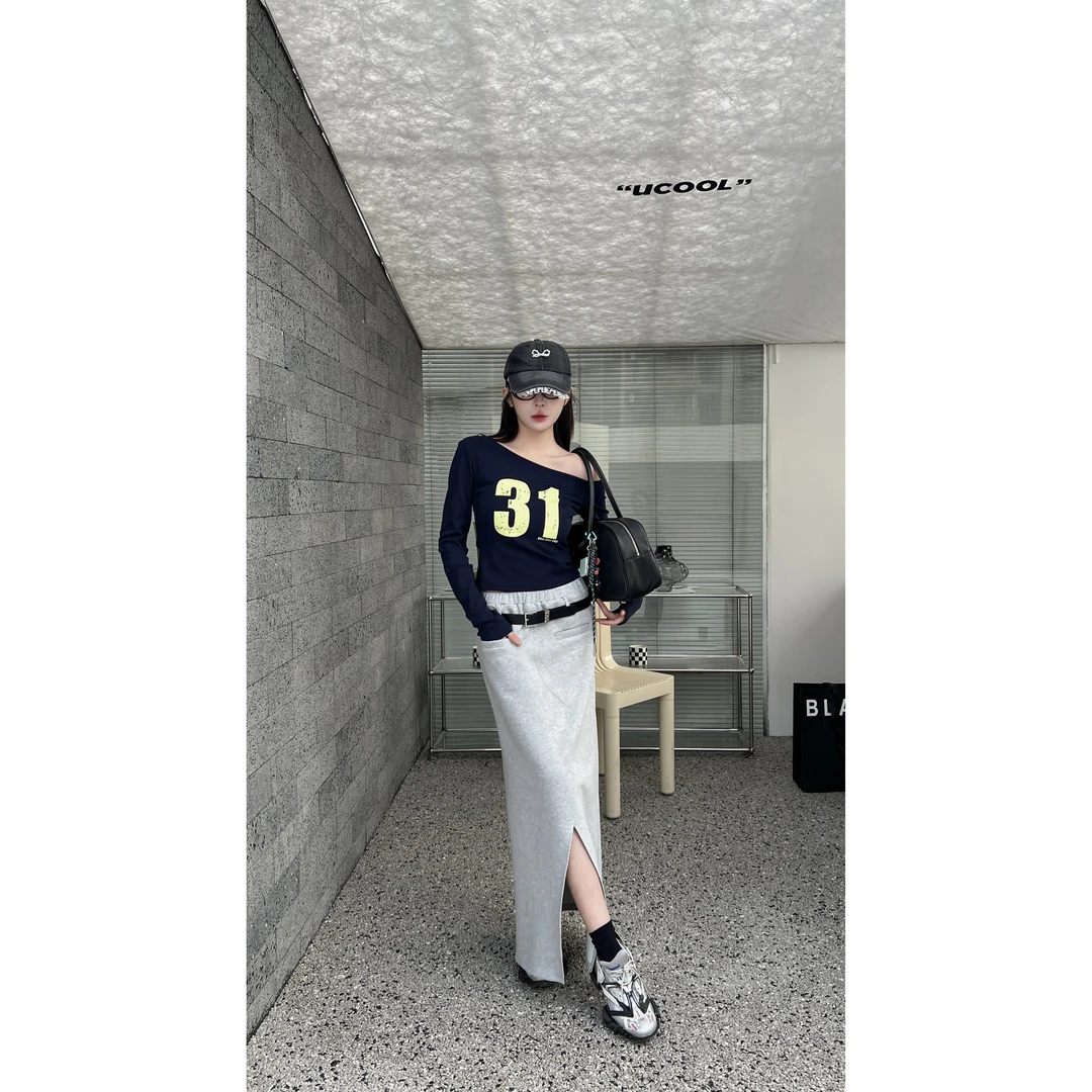 雨哥小众针织开叉裙高腰显瘦半身长裙a字包臀裙