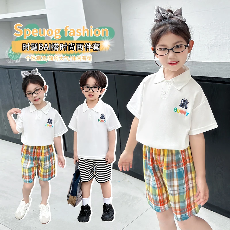2025夏季儿童刺绣POLO衫套装男童女童短袖短裤透气休闲两件套