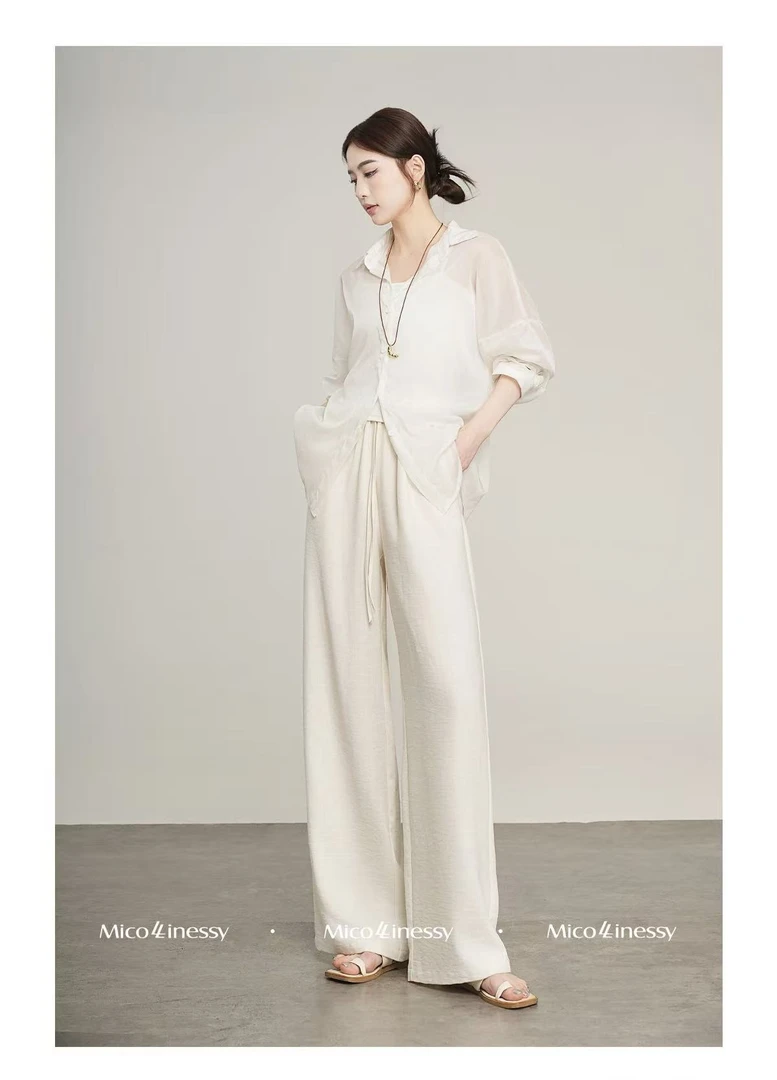 【将军工厂店】专柜高货亚麻阔腿裤休闲女2025夏季清凉透气松紧薄款