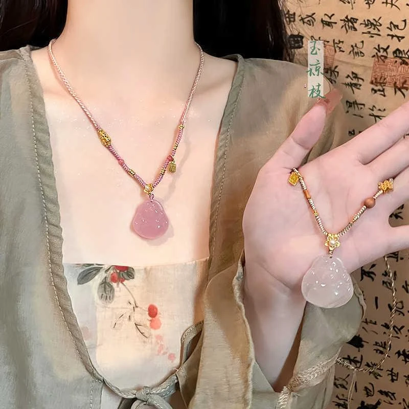 非金属布艺项链 新中式冰透佛公吊坠项链女轻奢高级感国风锁骨链