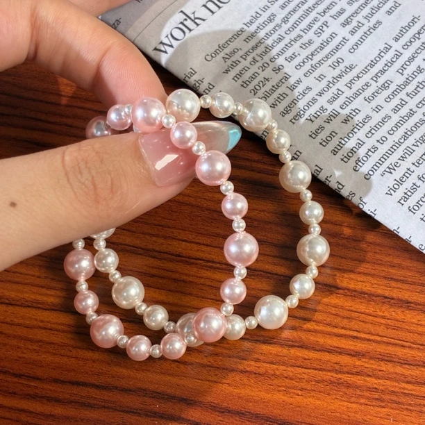 非金属仿珍珠手链 「粉黛」施华洛珍珠大小渐变