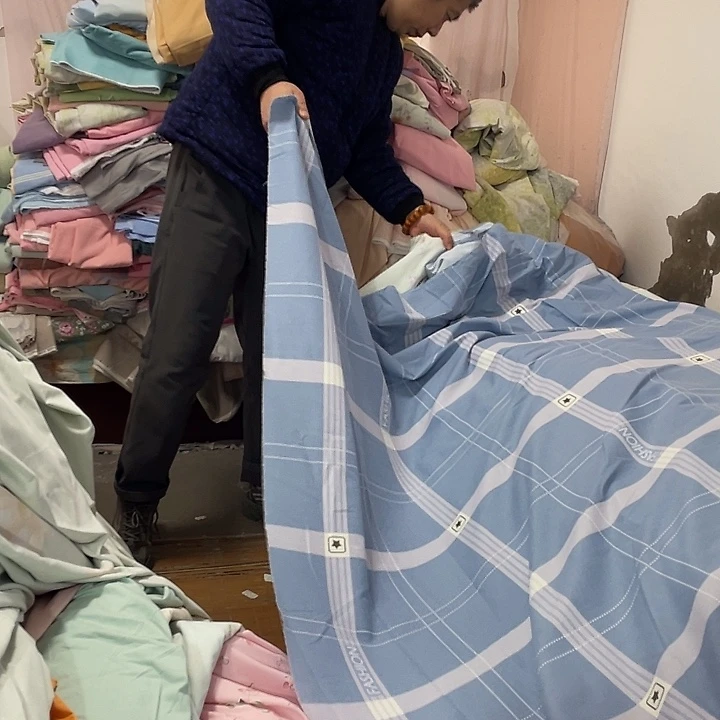 莫代尔纤维长绒棉蓝色大格子3.5米