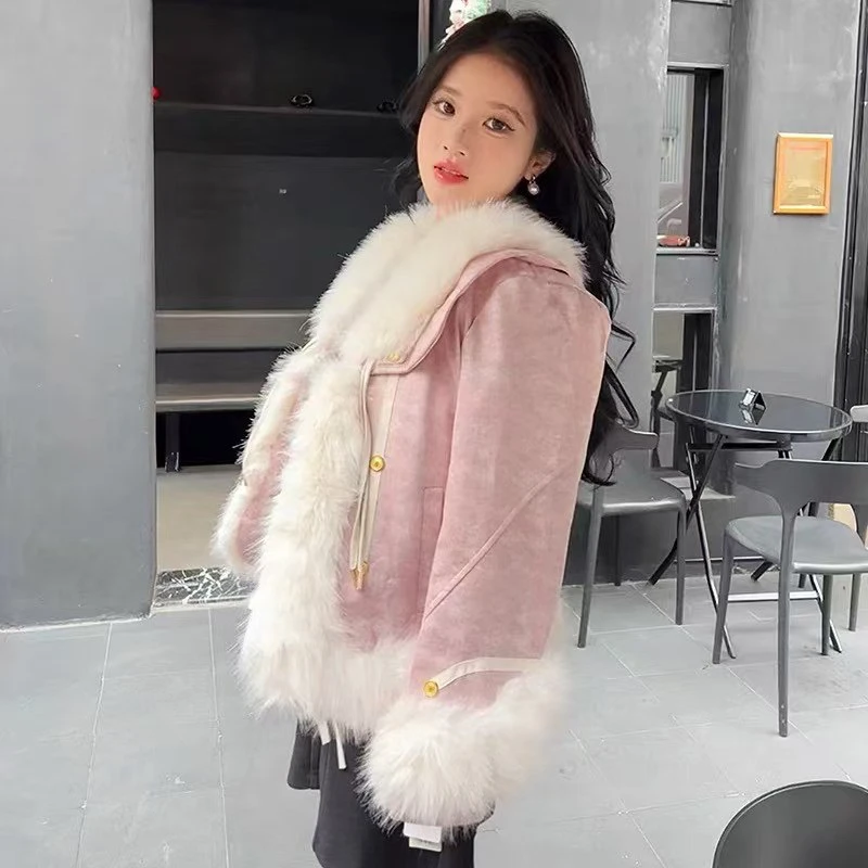 冬季皮毛一体加厚时尚短款外套
