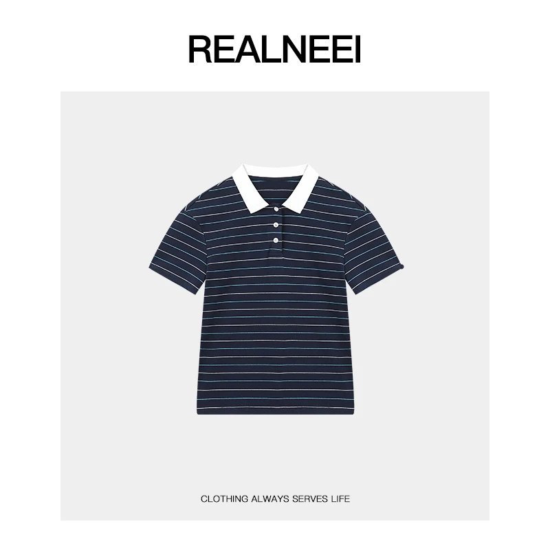 REALNEEI【海岸线】条纹POLO衫短袖经典极简设计感宽松上衣01007