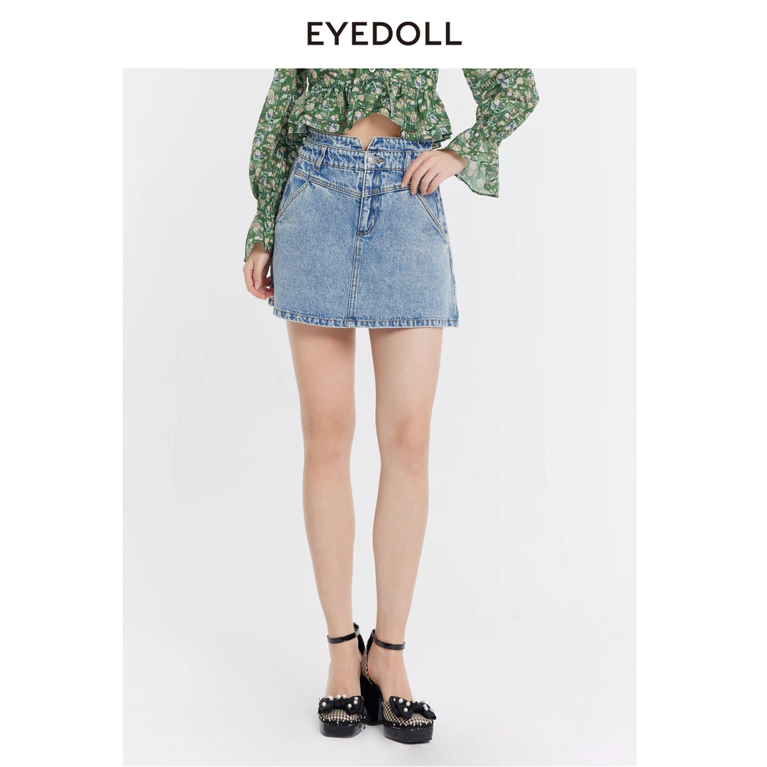 【千颂妮专享】EYEDOLL24夏季新款高腰短裤牛仔裙裤