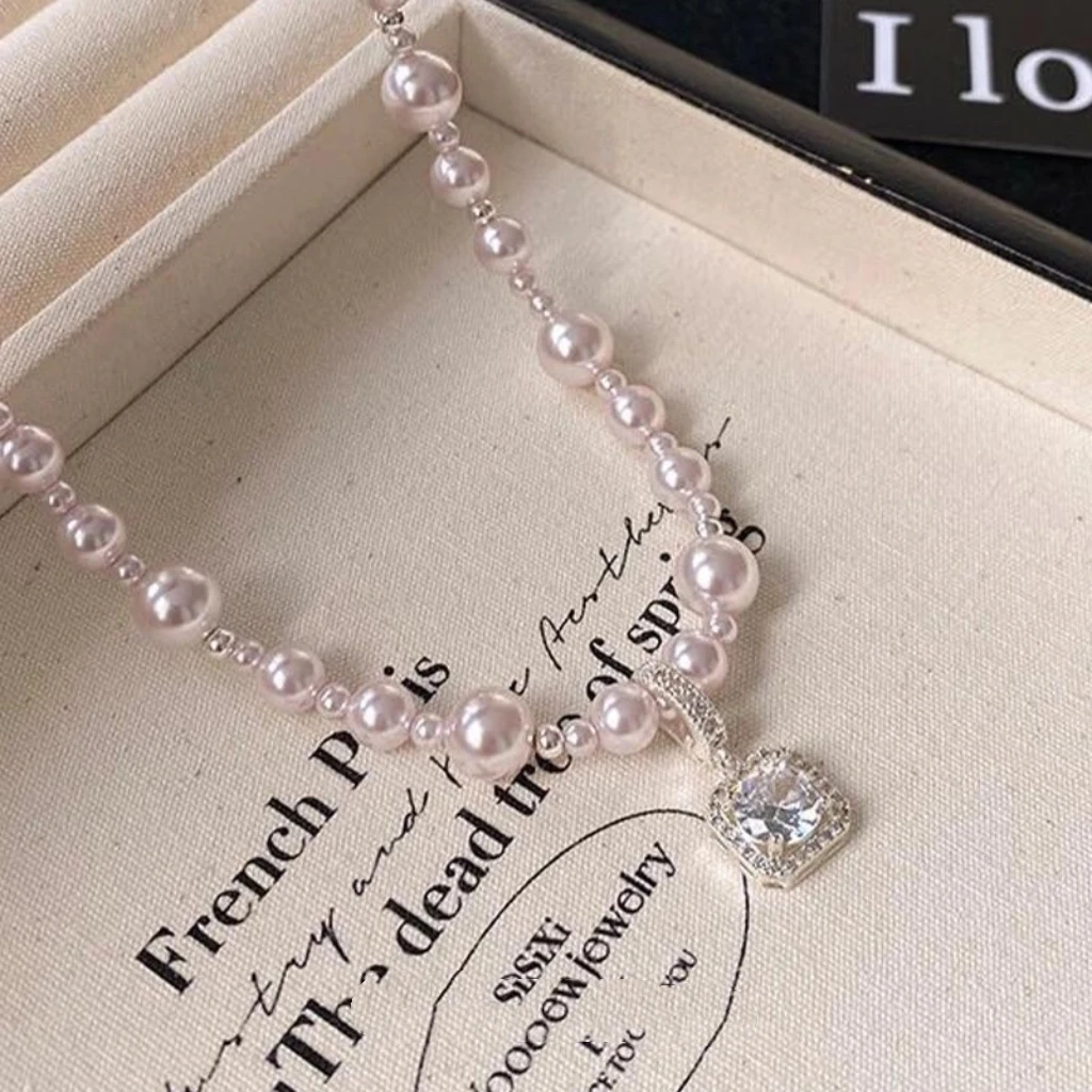 【花开半夏】TheGreenParty曼塔玫瑰粉紫色珠方糖锆石项链