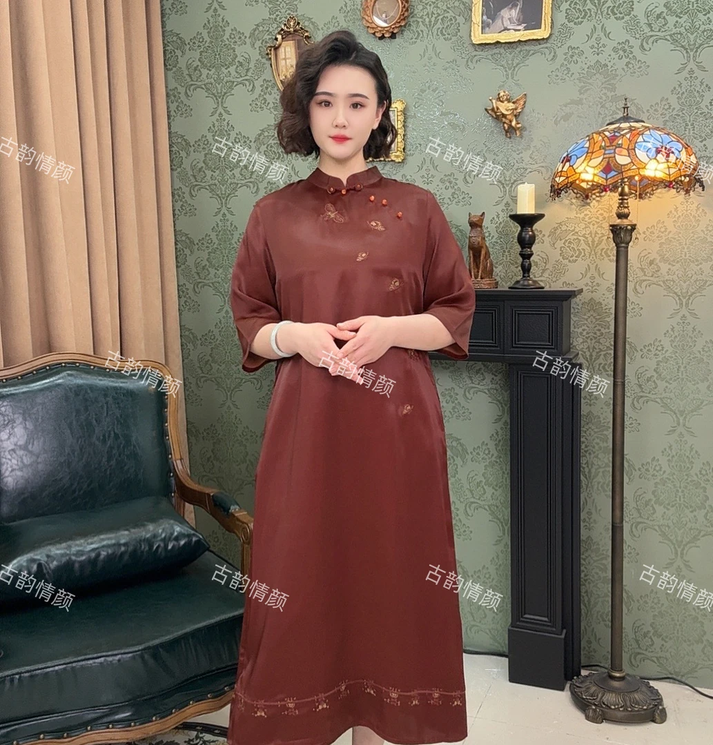 【羽轩】2024重磅香云纱新式旗袍风遮肉显瘦连衣裙时尚香云纱旗袍