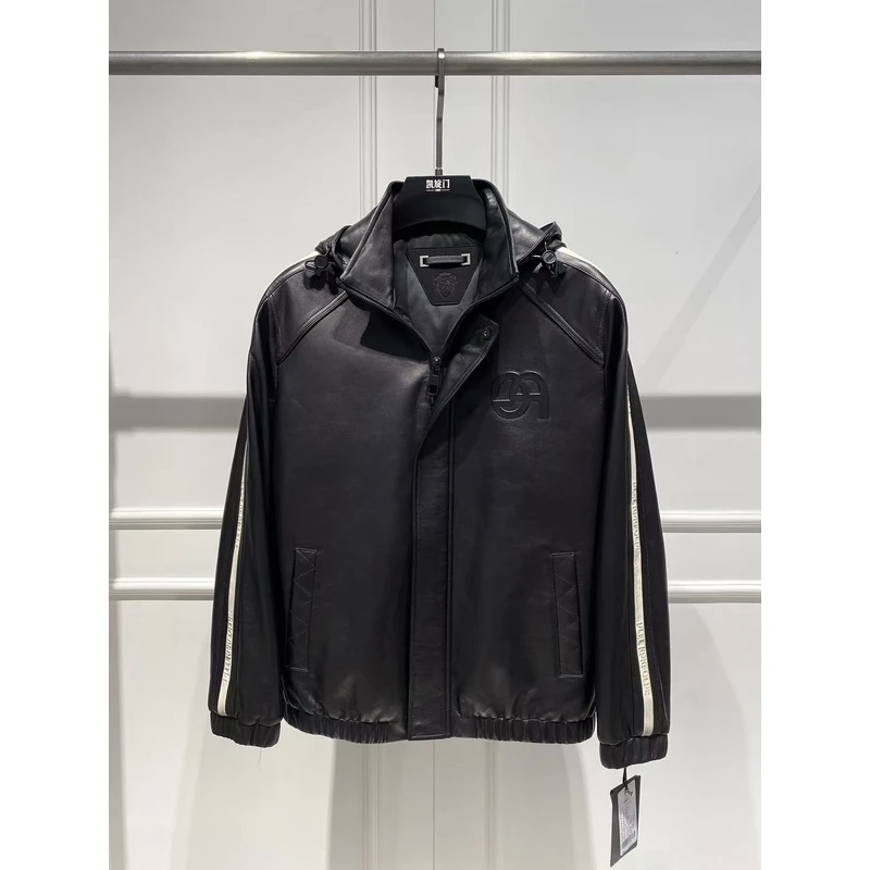 【乔治雷迪尼】欧货秋冬男款时尚长袖休闲拉链款连帽皮衣外套夹克