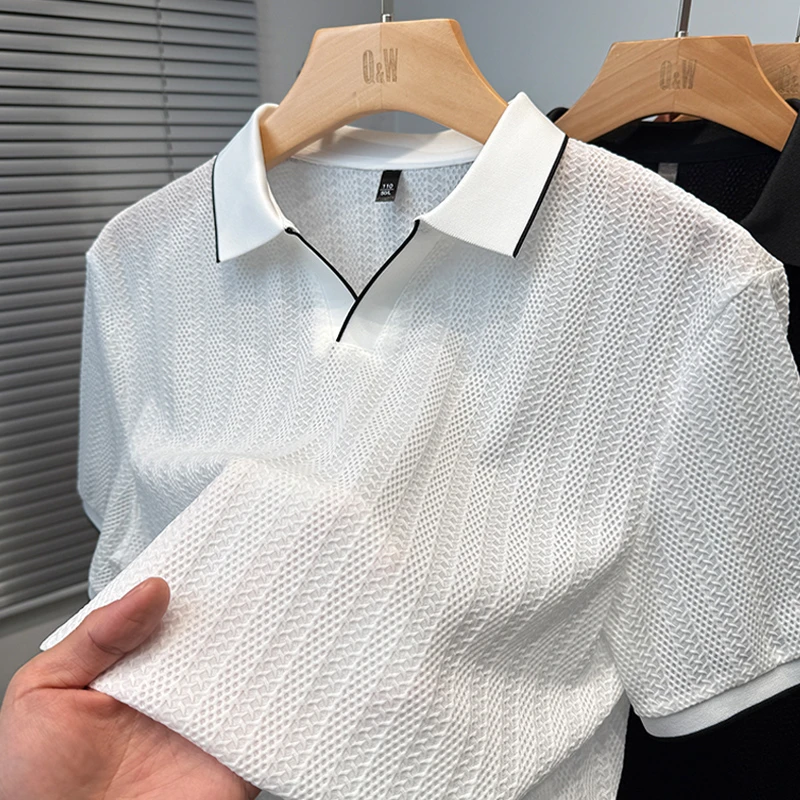 汤米劳尔保罗冰爽丝镂空短袖t恤男翻领夏季中年男士polo衫休闲潮