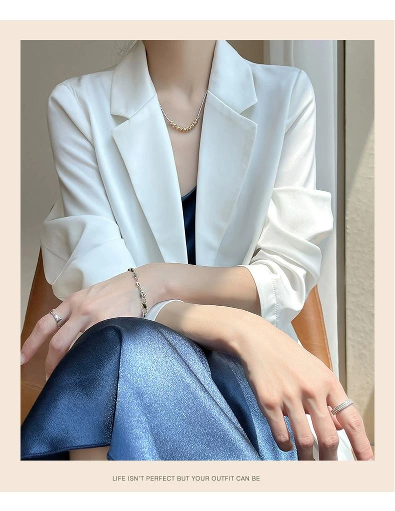 高级感时尚丝滑缎面西服轻奢气质西服长袖外搭春夏新款女职业外套