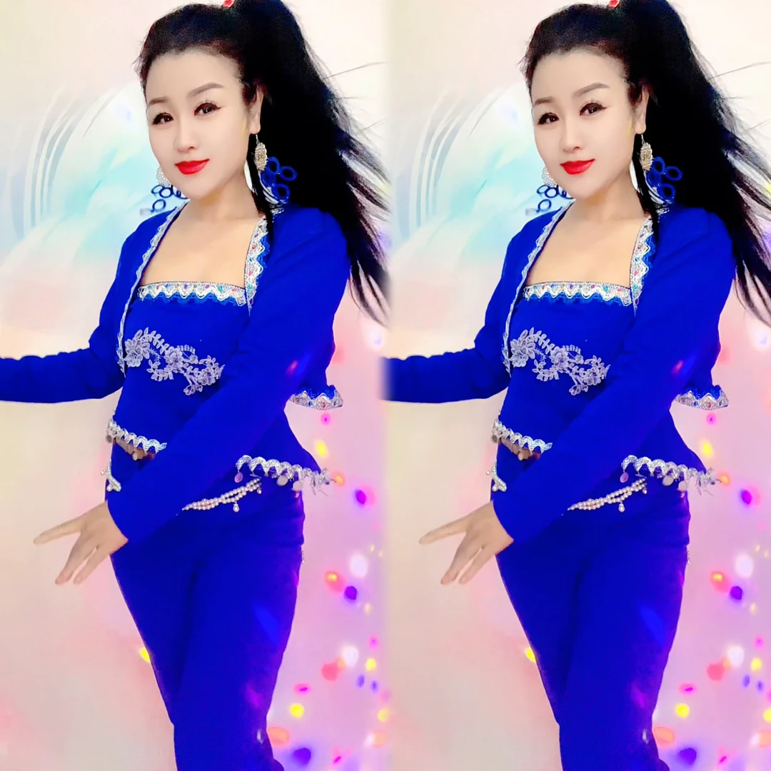 相惜网舞服装～宝石蓝长款三件套