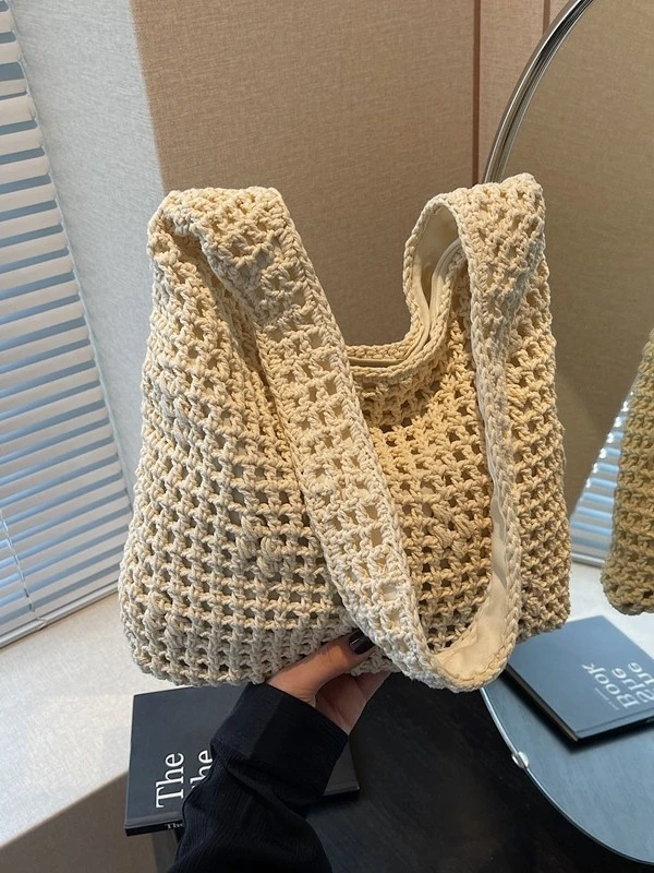 成品镂空棉线休闲编织单肩包气质百搭ins编织包包