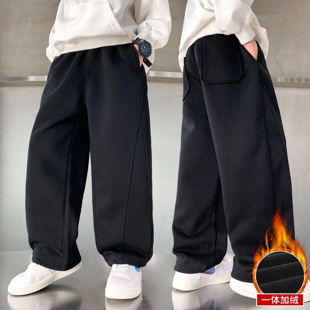 F01415男童加绒加厚运动卫裤子2025年冬季新款休闲弯刀裤时尚长裤