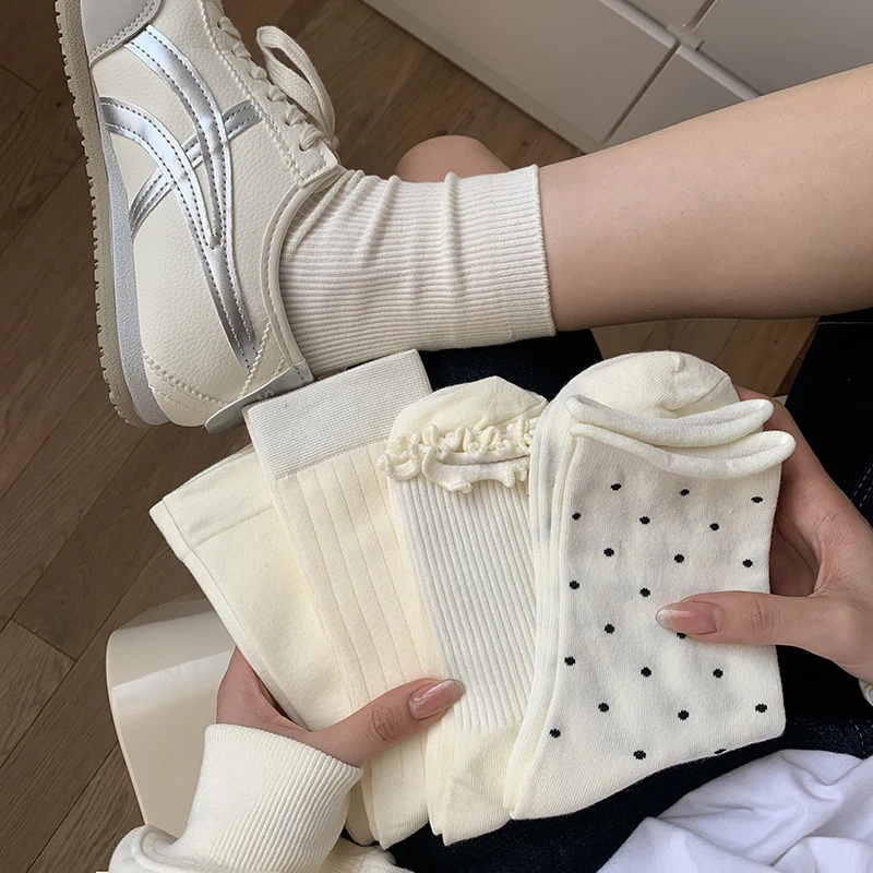 花式卷边时尚女性堆堆袜波点直堆款袜子