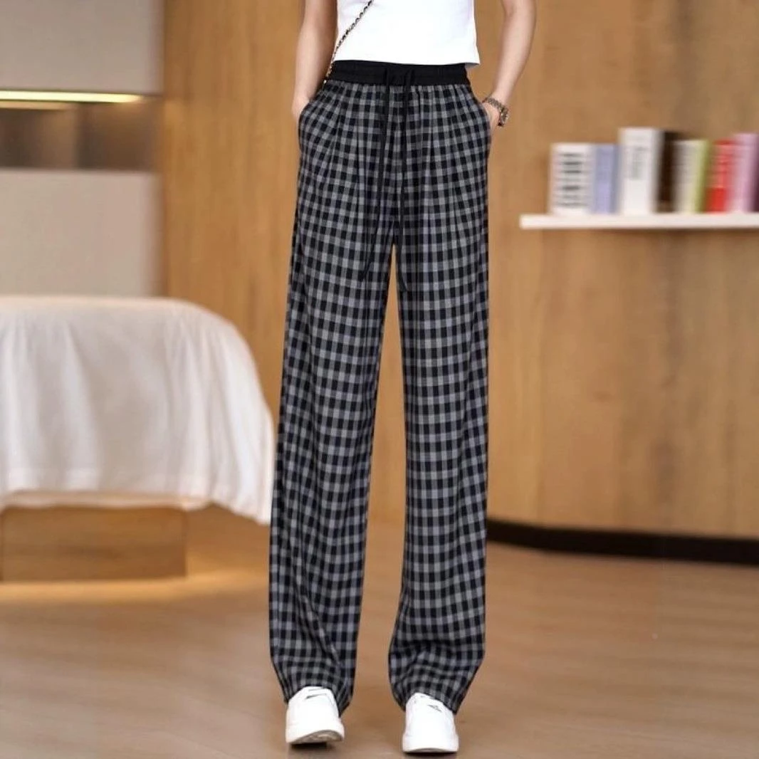 [升级款]夏季清凉小格子冰丝裤凉凉裤宽松休闲显瘦大码外穿遮阳裤
