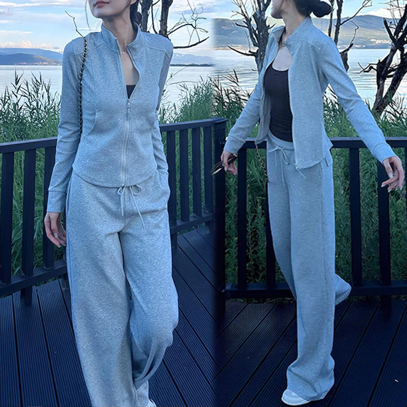 2025年早秋新款显瘦显高休闲运动外套+长裤两件套装时尚百搭女