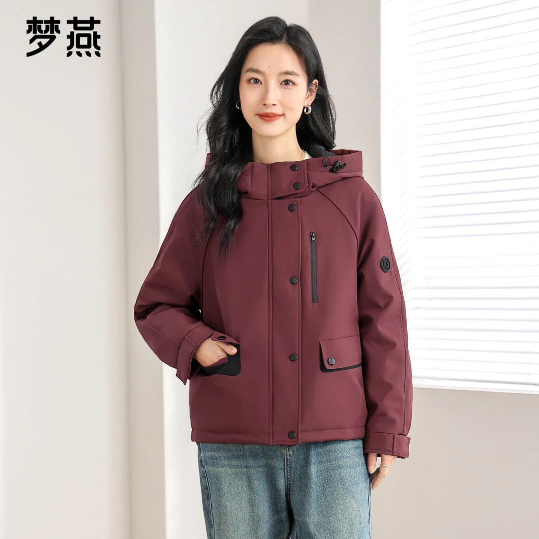 梦燕秋冬女款时尚百搭宽松短款连帽休闲保暖派克羽绒服CY13B4019