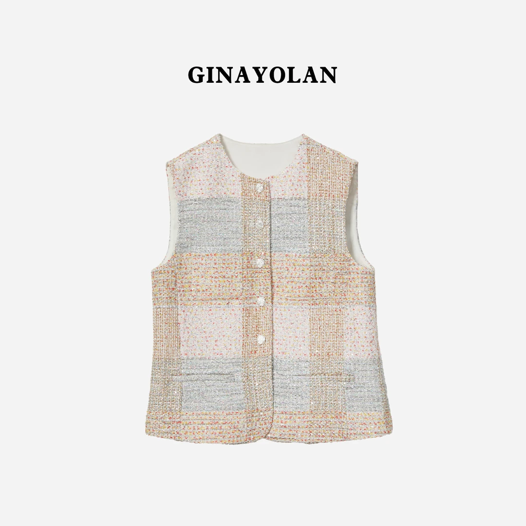 GINAYOLAN/瑾颜【彩虹糖】意大利进口亮闪纱时尚气质新品马甲