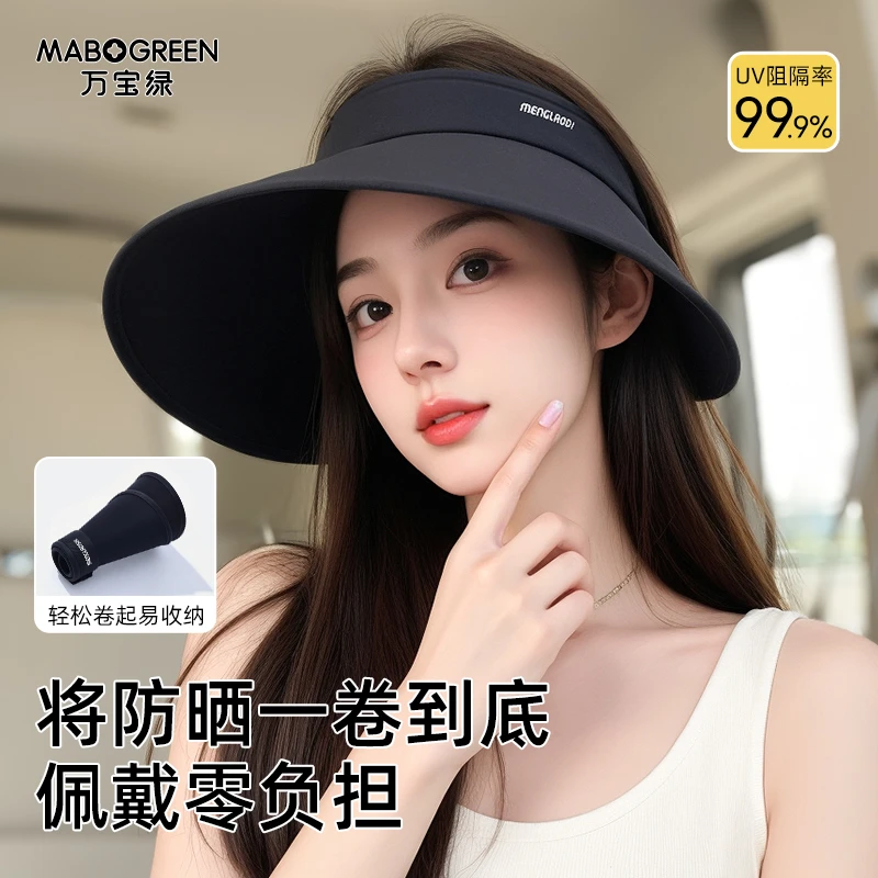 防晒帽女士遮阳帽2025新款防紫外线遮脸空顶冰丝大帽檐大头围帽子