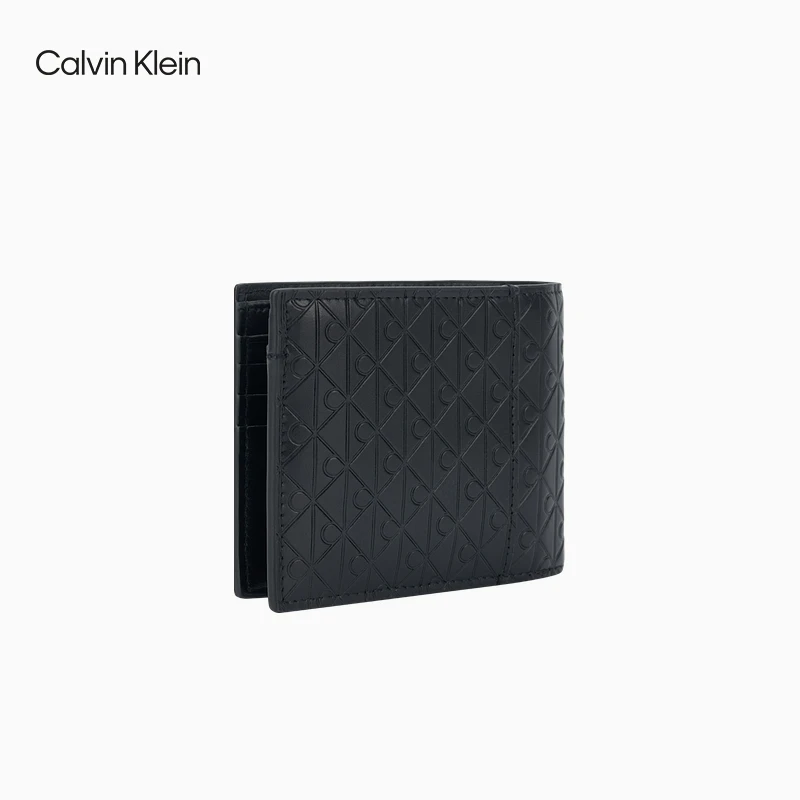 CK Jeans25秋冬新款男士老花字母压纹牛皮革多卡位折叠钱包礼物