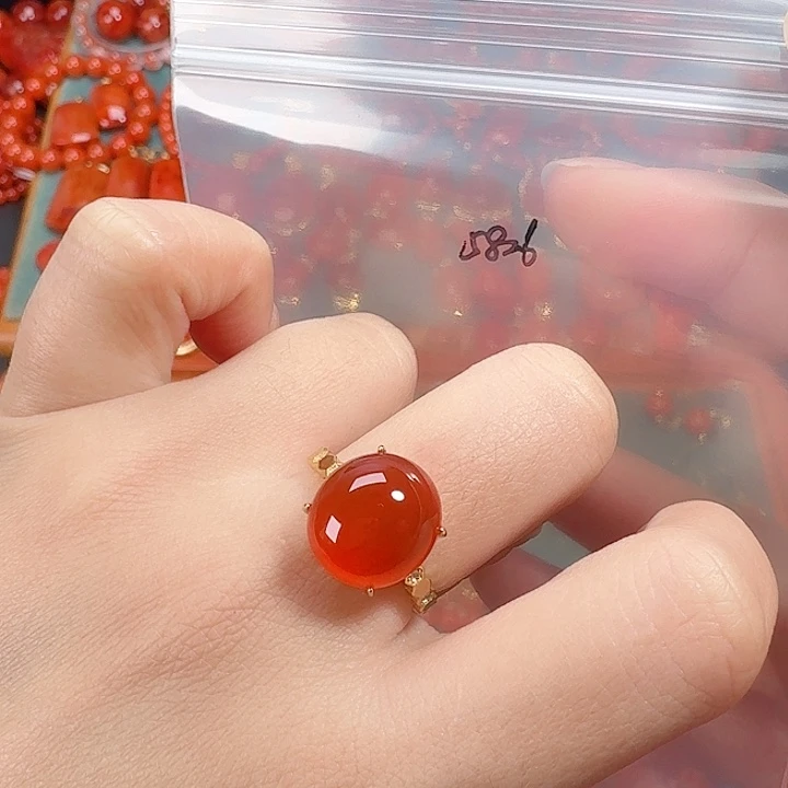 南红玛瑙银S925镶嵌戒指