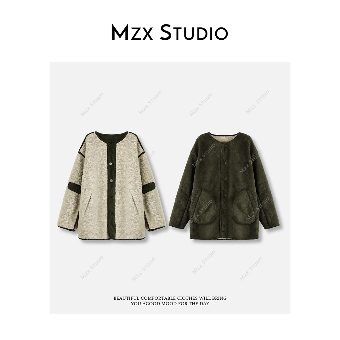 MZX 双面穿复古撞色拼接毛绒保暖外套WT11560-C