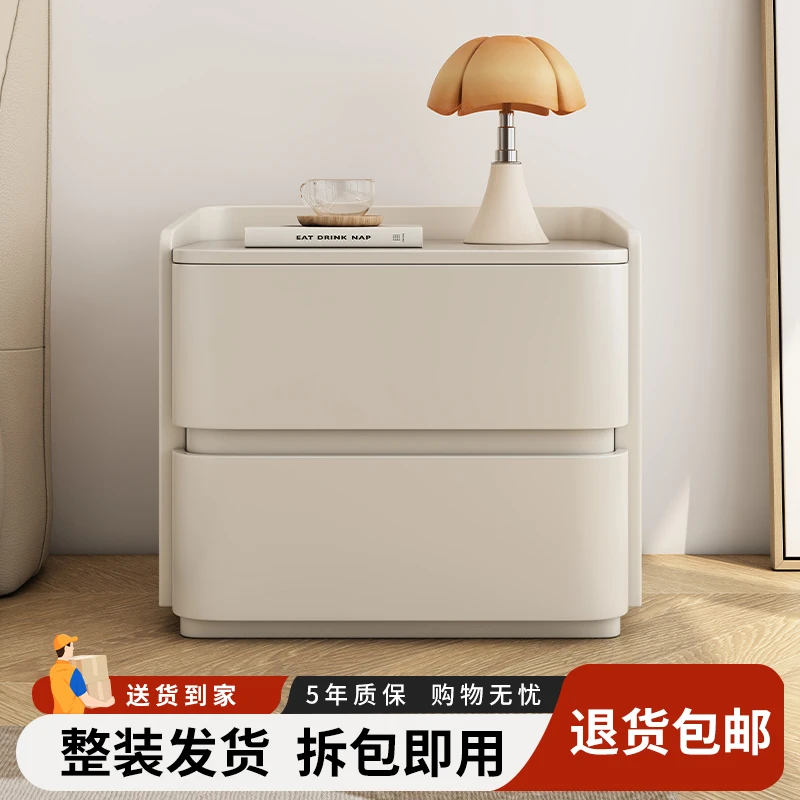 全实木烤漆床头柜家具卧室床边柜收纳储物柜大气卧室奶油风高档