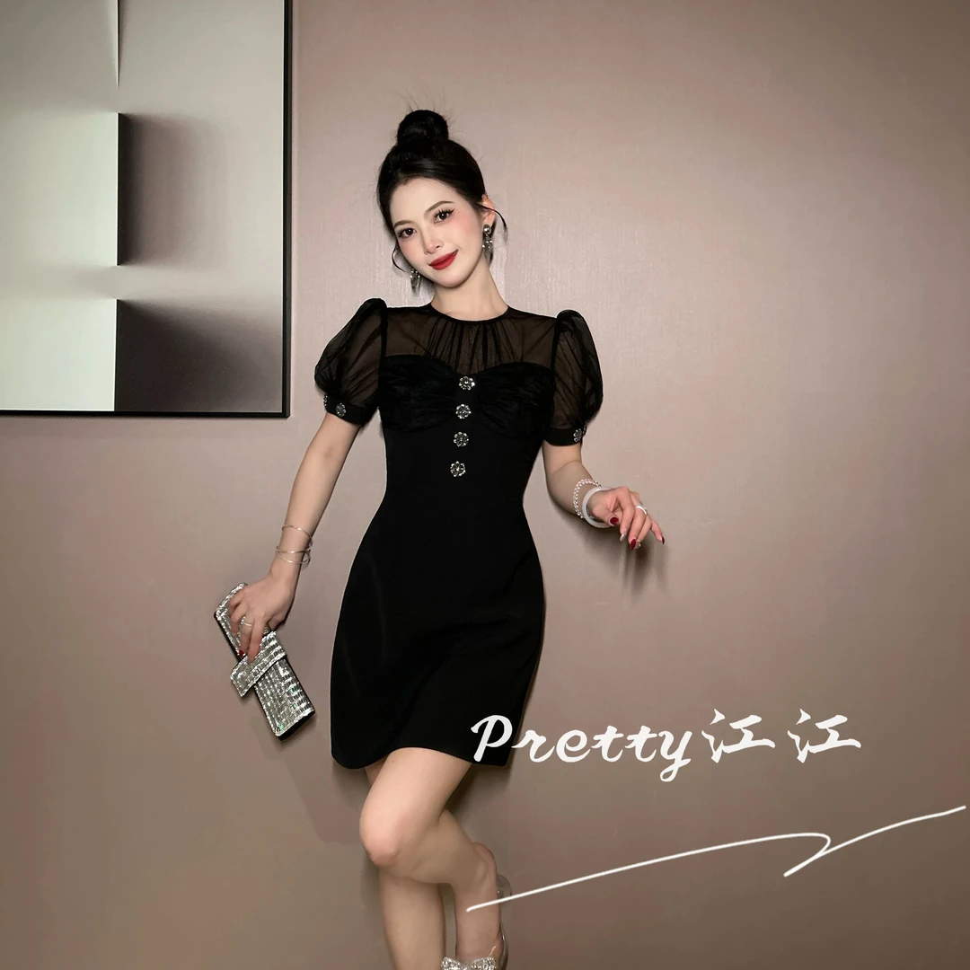 Pretty小众设计师品牌江江定制 气质修身小众千金风连衣裙9083