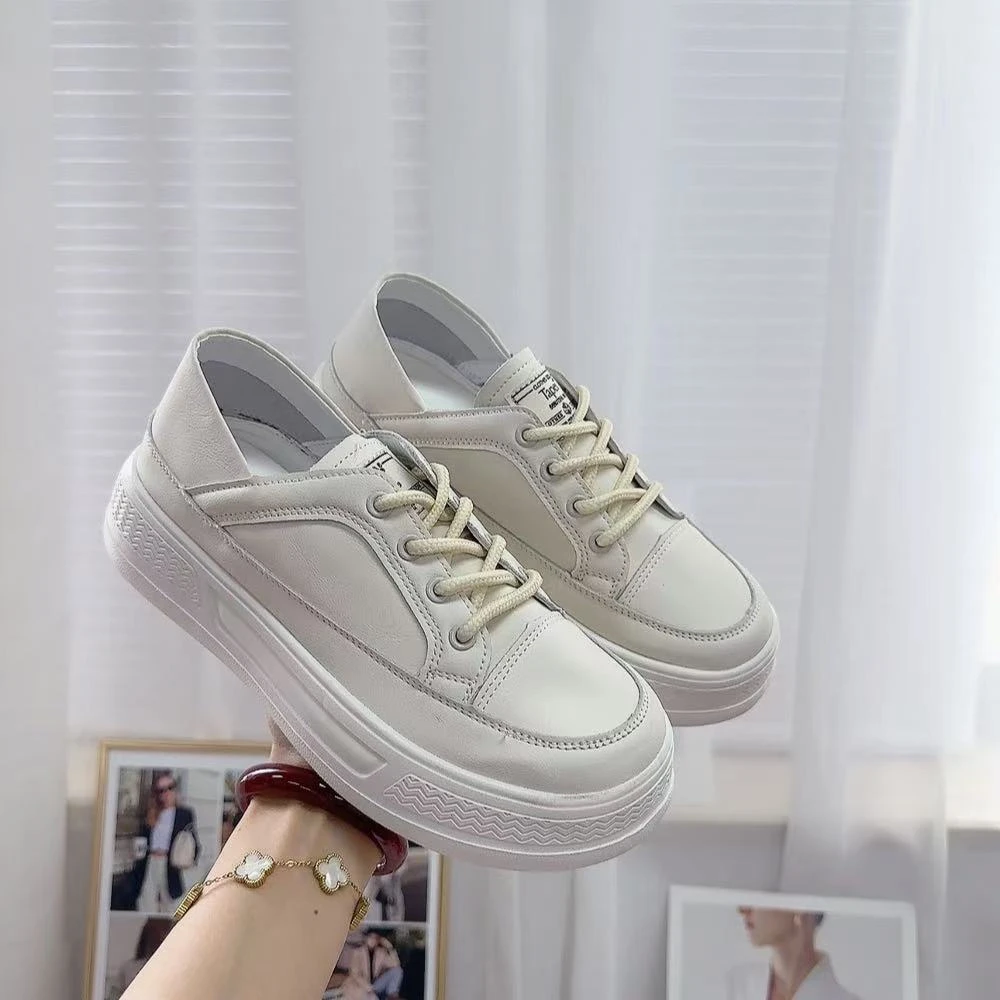 8580新款系带厚底舒适百搭轻盈圆头小白鞋仓