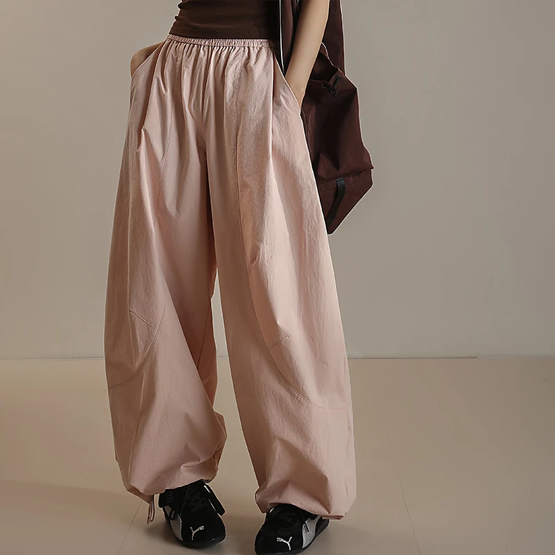 春夏季女100纯棉分割弯刀裤休闲长裤松紧腰宽松哪吒拽拽裤MD5168