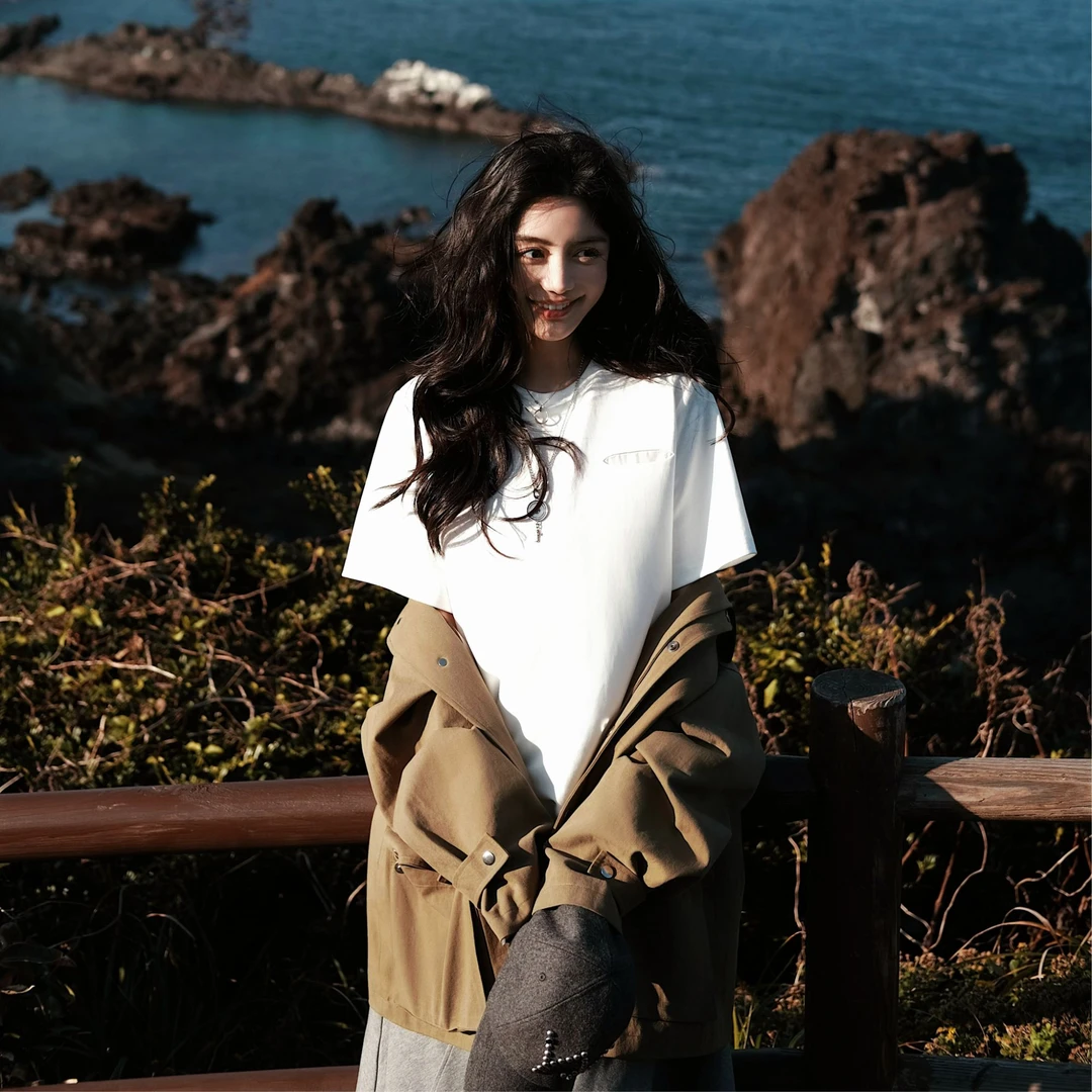 【雅宁YN】重磅纯白色t恤ootd短袖夏季七分袖上衣