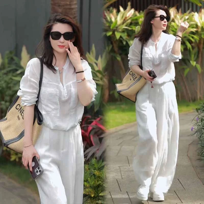 高级感轻奢气质亚麻套装女2025春夏季新款显瘦衬衫阔腿裤两件套潮