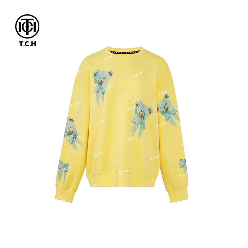 TCH私服烫钻工艺春夏新款卡通休闲圆领卫衣女T75A11E5002轻奢tch