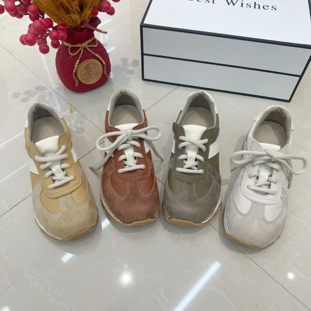 131-12春季新款25年复古阿甘鞋女头层牛皮百搭拼色软底软面系带