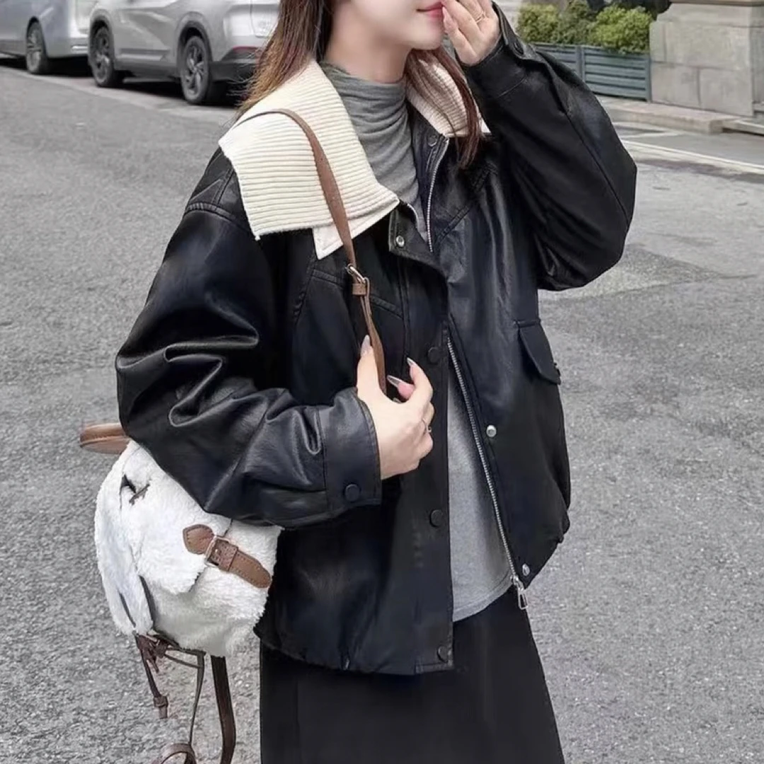 宽松型翻领短款常规款厚款短外套  加绒外套  宽松拼接