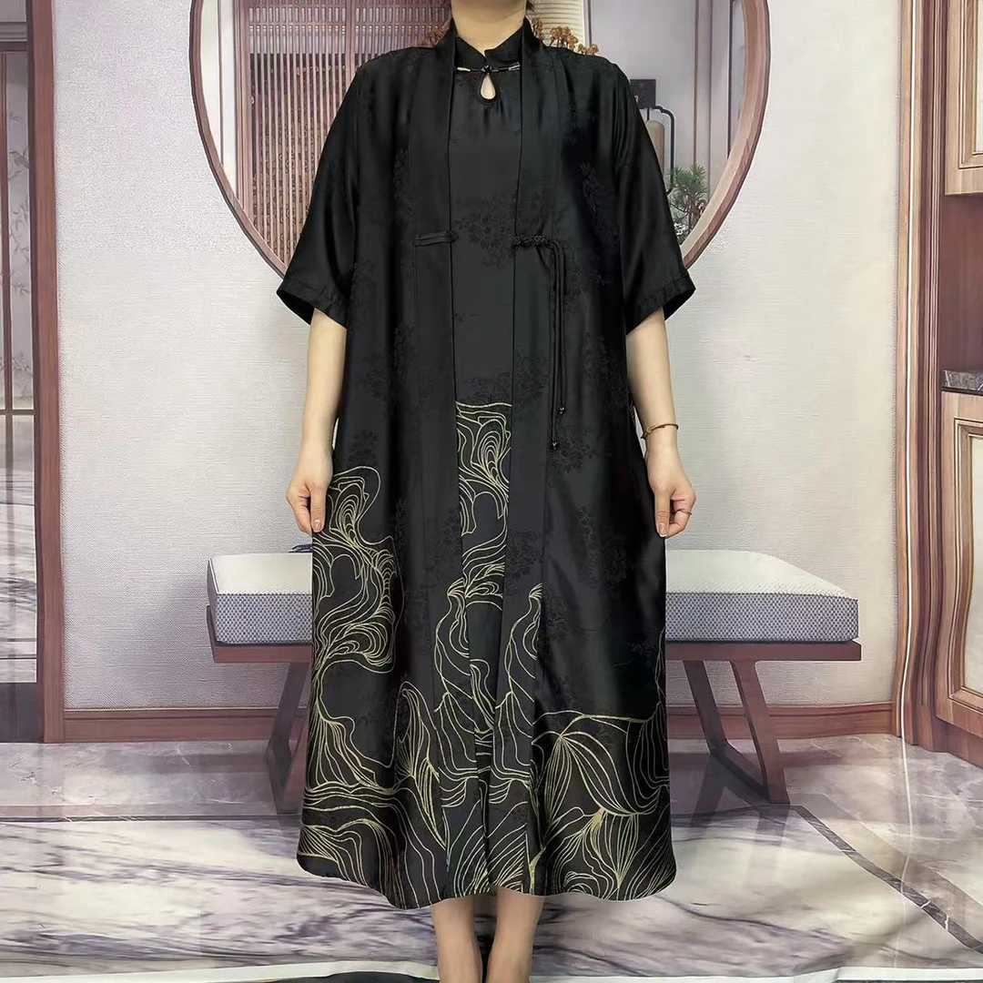 T38007新款复古砍袖裙外披两件套装