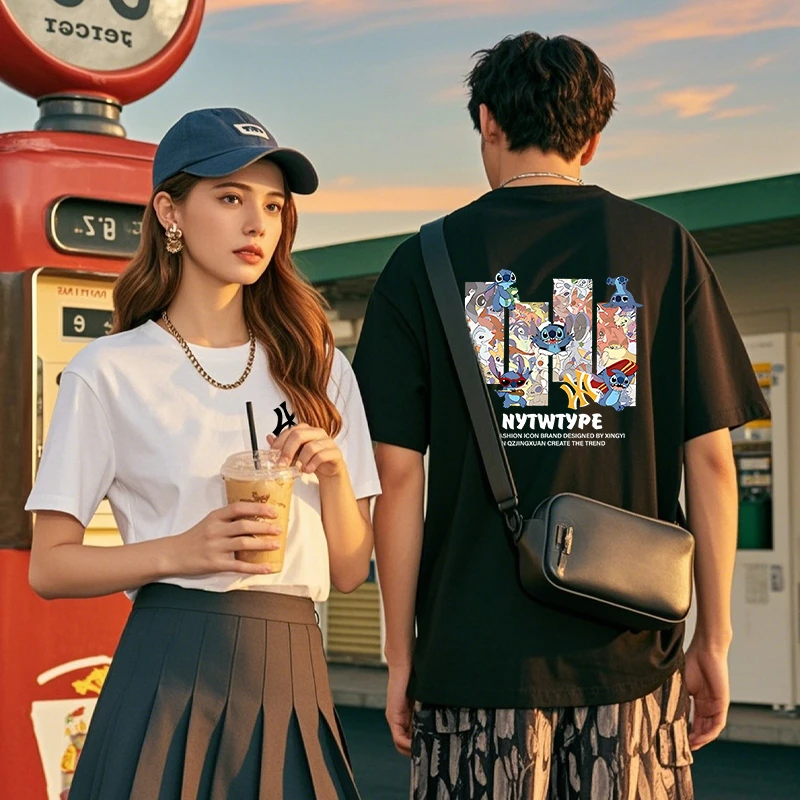 美式复古短袖t恤夏季休闲圆领纯棉半袖男士小众百搭情侣装男生