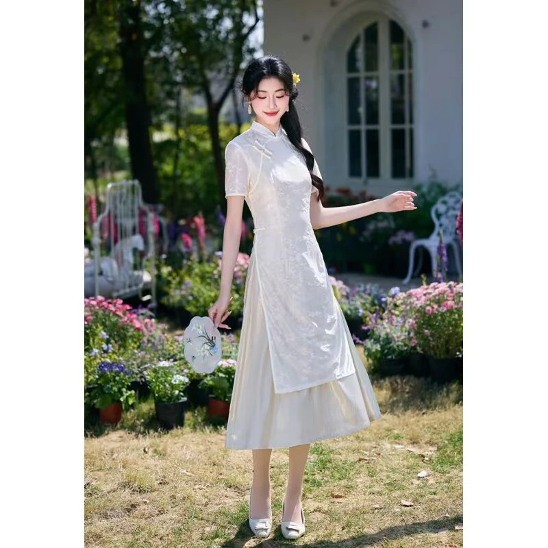 A102689,初夏新款新中式复古修身年轻款绝美日常改良旗袍裙